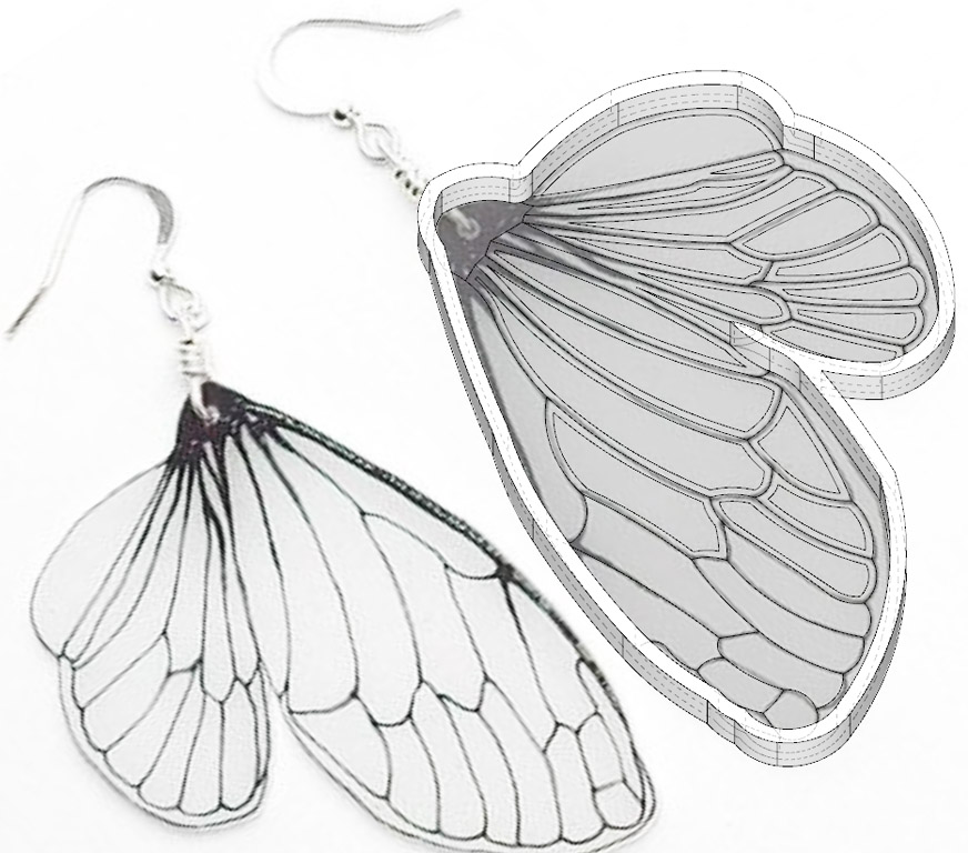 Butterfly Earings Design Concept 3D Model Drawing