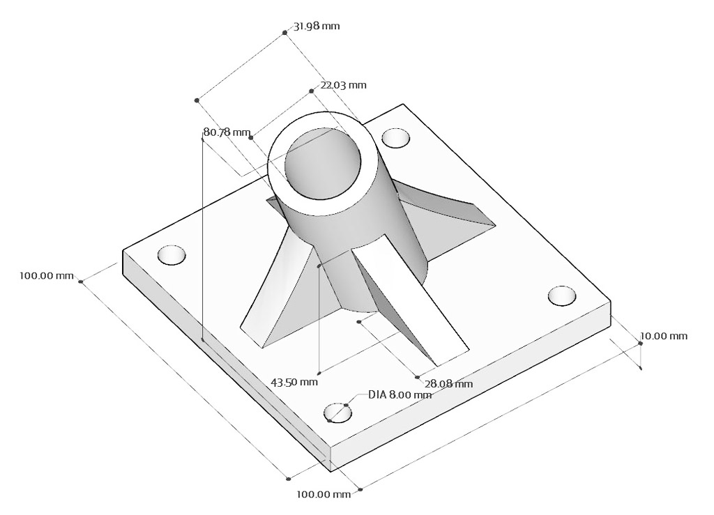 Integrated Leg Stand Base Plate 3D Print Model Drawing 1