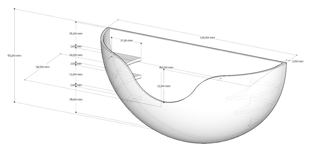 Half Hemisphere Cup 3D Model Design Drawing